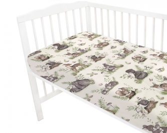 Dětské bavlněné prostěradlo do postýlky, Pohoda v lese - ecru, 140 x 70 cm; 140x70