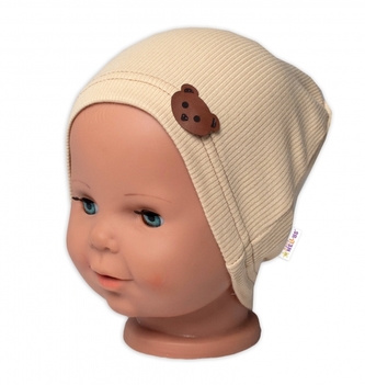 Baby Nellys Žebrovaná čepice Medvídek - béžová; 68/74 (6-9m)