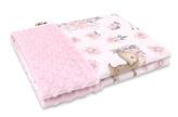 Baby Nellys Bavlněná deka s Minky 100x75cm, Srnka a růže - růžová