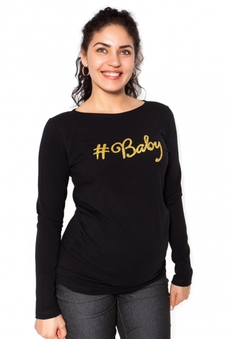 Be MaaMaa Těhotenské triko dlouhý rukáv Baby - černé - S;  S (36)