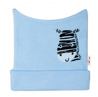 Novorozenecká čepička Baby Nellys, Zebra - modrá, vel. 56; 56 (1-2m)