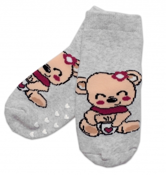 Dětské froté ponožky s ABS Medvídek - šedé, vel. 31/34
