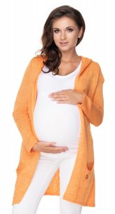 Dlouhý těhotenský kardigan s kapucí, pomerančový, Be MaaMaa;  S (36)
