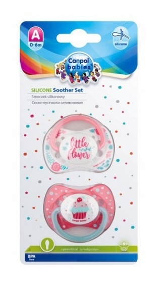 Sada 2 ks symetrických dudlíků, 18 m+, Canpol Babies - Little flower, Cupcake