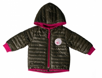 Přechodová prošívaná bunda s kapucí - olivová/růžová, vel. 80; 80 (9-12m)