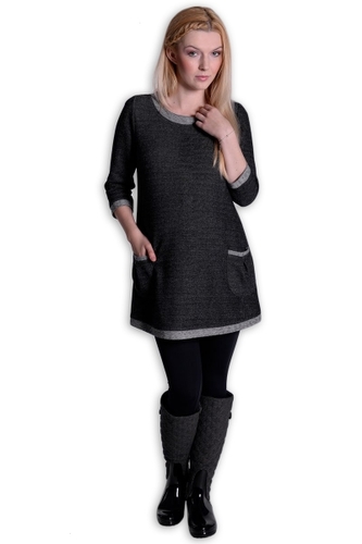 Be MaaMaa Těhotenské šaty Danny 3/4 rukáv - šedá/jeans; S/M