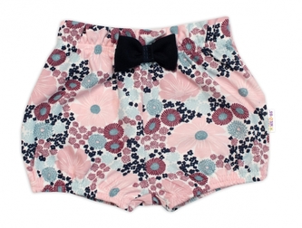 Kraťásky s mašličkou Baby Nellys, Blooming Flowers, bavlna, růžové, vel. 86; 86 (12-18m)