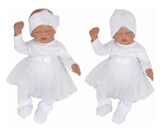 Z&Z 5-dílná soupravička sukničkobody, punčochy, čepička, čelenka, botičky - bílá, vel. 80; 80 (9-12m)