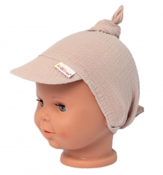 Mušelínový šátek s kšiltem Summer Baby Nellys, béžový; 56-80 (0-12m)