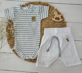Body krátký rukáv + Baggy s klokaní kapsou, 2D sada Z&Z - bílá/šedý proužek, vel. 68; 68 (3-6m)