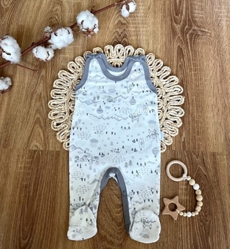 Kojenecké dupačky Mamatti, Město, bílo/šedé; 56 (1-2m)