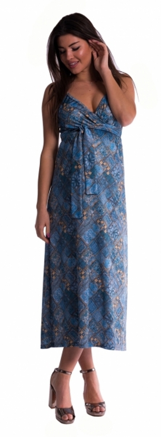 Be MaaMaa Dlouhé těhotenské šaty s ramínky - tm. modré - vel. S/M; S/M