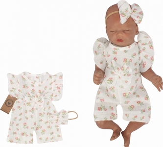 Body s nohavičkami kr. rukáv + čelenka, mušelín, 2D sada, Z&Z, bílá/růžičky, vel. 86; 86 (12-18m)