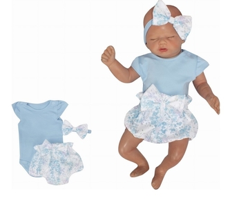 Z&Z 3-dílná sada body kr. rukáv, kraťásky, čelenka s mašlí - modrá, bílá, vel. 86; 86 (12-18m)