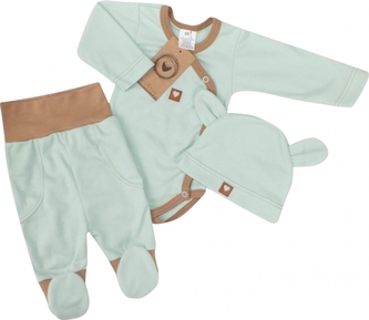 Zavinovací body, polodupačky, čepička 3D bavlněná sada Z&Z, mátová/hnědá; 56 (1-2m)