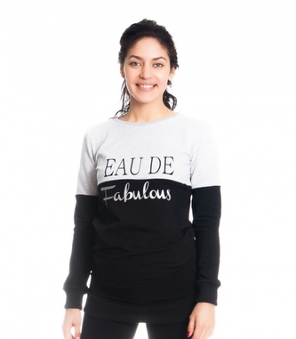 Těhotenské a kojící triko/mikina Fabulous, dlouhý rukáv, černo-světle šedá, vel. L; L (40)