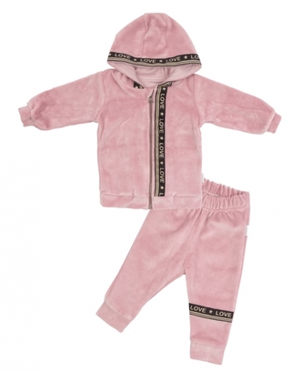 Mamatti Dětská tepláková souprava Velvet zapínání na zip, Nature - pudrová, vel. 110; 110 (4-5r)