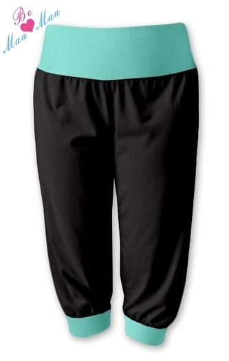 Be MaaMaa Sportovní 3/4 legíny CAPRI - černé/máta; S/M