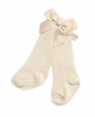 Bavlněné dětské podkolenky s mašličkou - capuccino, vel. 80/86; 80/86 (12-18m)