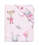 Baby Nellys Dětské bavlněné prostěradlo do postýlky, Liška a zajíc, růžové, 70x140 cm; 140x70