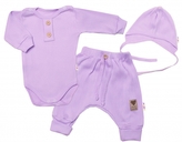 Baby Nellys 3-dílná žebrovaná soupr. Hand Made, body, tepláčky a čepička, lila,vel.68; 68 (3-6m)