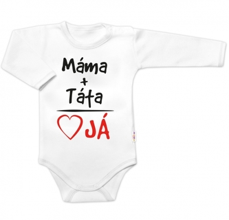 Body dlouhý rukáv s vtipným textem Baby Nellys, Máma+Táta, bílé, vel. 86; 86 (12-18m)