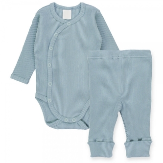 Zavinovací žebrované body + tepláčky, 2D sada MBaby, mátové, vel. 62; 62 (2-3m)