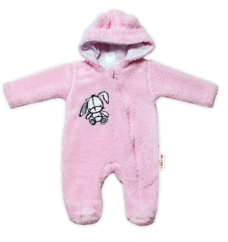 Baby Nellys Chlupáčkový overálek s kapucí, Cute Bunny - světle růžový, vel. 62; 62 (2-3m)