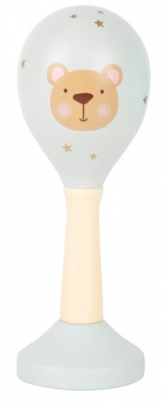 Dřevěné chrastítko rumba koule, Medvídek, Tulimi - šedo/modré