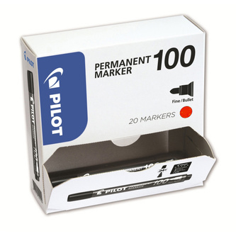 Pilot, Box 20 ks Popisovač 100, 1.0, (F) tenký, červená