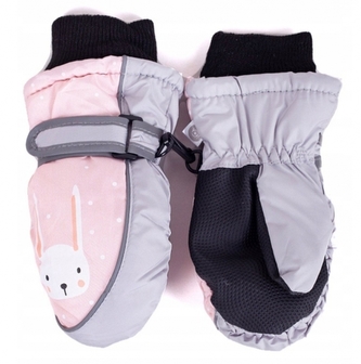 Dětské zimní, nepromokavé palčáky, Zajíček YO!, šedá/růžová, vel. 98/104, 12 cm