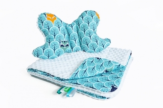 2-dílná Sada do kočárku s minky s motýlkem - lesík tyrkys, minky - bílá 2-dílná Sada do kočárku s minky s motýlkem - lesík tyrkys, minky - bílá