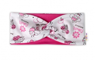 Baby Nellys Bavlněná dětská čelenka Berušky- bílá/růžová, 92-98; 92/98 (18-36m)