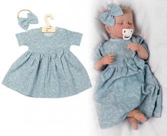 Mušelínové šatičky + čelenka 2-dílná sada Dino, Baby Nellys, mátové, vel. 98; 98 (2-3r)