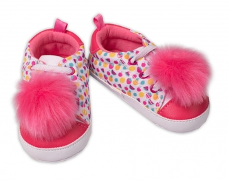 Kojenecké capáčky, botičky Girl YO! s chlupáčkovou bambulkou, růžové; 62-74 (3-9m)