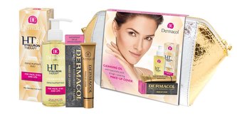 Dermacol 3D Hyaluron Therapy čisticí pleťový olej 150 ml + make-up Cover SPF30 30 g 210 + kosmetická taštička