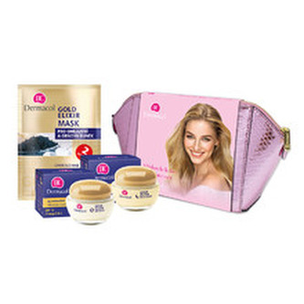 Dermacol Gold Elixir denní pleťová péče SPF10 50 ml + noční pleťová péče 50 ml + pleťová maska 2 x 8 g + kosmetická taštička