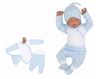 Z&Z 3-dílná soupravička body, polodupačky a čepička Hvězdičky  - modrá, vel. 62