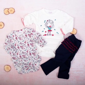 K-Baby 3 dílná sada - 2x body dl. rukáv,legíny, Děvčátko a podzim - bílá, granát; 62 (2-3m)
