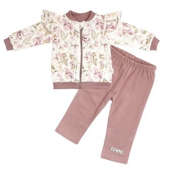 Mamatti Dětská tepláková souprava zapínání na zip, Happy - fialová/bílá, vel. 74; 74 (6-9m)