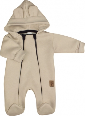 Oteplený dětský overálek se šlapkama a kapucí, Kazum, béžový, vel. 74; 74 (6-9m)