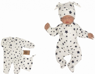 Z&Z 2-dílná soupravička overálek se šlapkama + čepička, Hvězdy - bílá, vel. 74; 74 (6-9m)