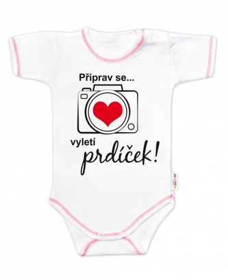 Body krátký rukáv s vtipným textem Baby Nellys, Připrav se....vyletí prdíček, vel. 68; 68 (3-6m)
