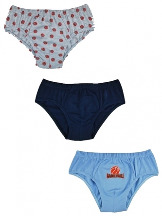 Chlapecké bavlněné slipy, Basketball- 3ks v balení, šedé/granát/modrá; 98-104 (2-4r)