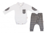 Baby Nellys 2-dílná sada Robert, body s límečkem, kalhoty Baggy - šedé kárko, vel. 74; 74 (6-9m)
