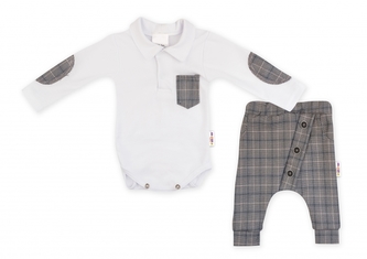 Baby Nellys 2-dílná sada Robert, body s límečkem, kalhoty Baggy - šedé kárko, vel. 74; 74 (6-9m)