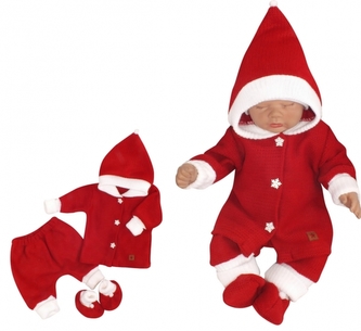 Z&Z 3-dílná pletená souprava, kabátek, kalhoty a botičky Baby Santa, červená, vel. 80; 80 (9-12m)