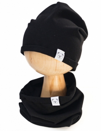 Čepice s nákrčníkem bavlna, Little Bear, Baby Nellys, černá; 86/92 (18-24m)