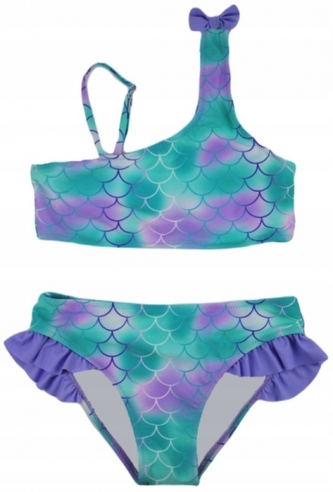 Dívčí dvoudílné plavky s volánkem - Noviti, Mašlička, fialovo/zelené, vel. 152/158; 152-158 (11-13r)