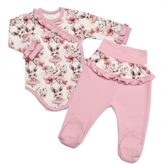 Zavinovací body + polodupačky Missis Bunny s volánky, pudrově růžové, vel. 62